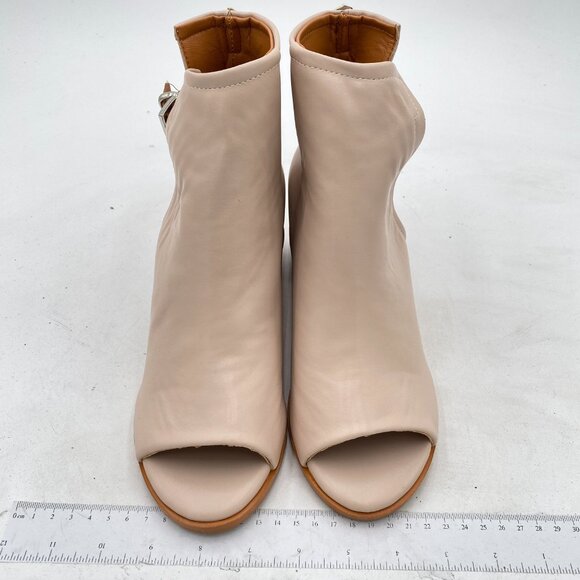 FSJ Apricot Peep Open Toe Cut Out Buckle Comfortable Block Low Heel Ankle Bootie - Picture 3 of 8